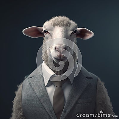 Image of a sheep businessman wearing a suit on clean background. Farm animals. Illustration, generative AI Stock Photo
