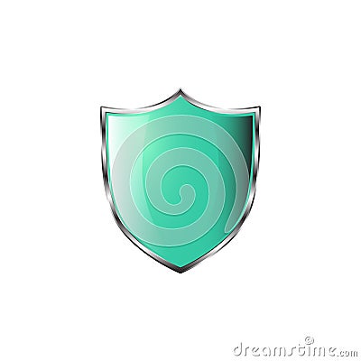 image of a shield of green menthol turquoise color volumetric isolated on white background Vector Illustration