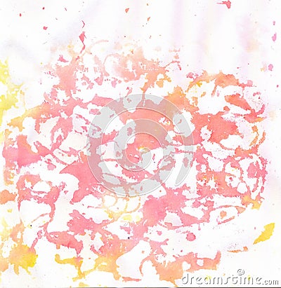 Hand-painted Watercolour Abstract Paint Splashes in Crimson and Orange Stock Photo