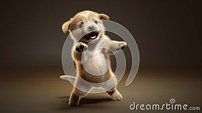 Brown puppy dancing on two legs Stock Photo