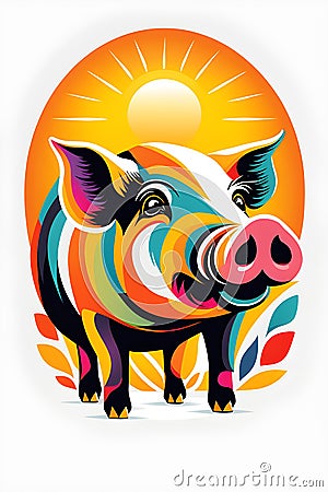 piggy with a lovely look and colorful background generated by ai Stock Photo