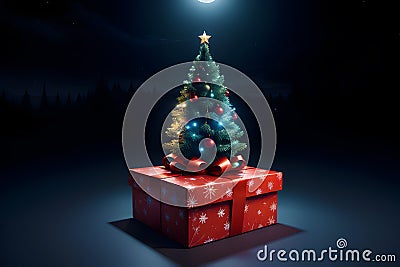 a beautifully adorned Christmas tree standing tall against the night sky Stock Photo