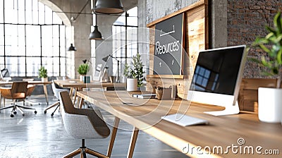 Exploring the Business Model Canvas and Its Application in Modern Desk Settings with Computers Stock Photo