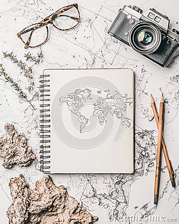 Exploring Business Models with a Notebook Camera Map BMC Concept by Capturing Ideas Stock Photo
