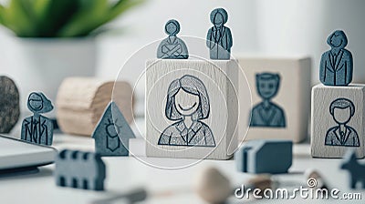 Exploring Business Concepts Through Wooden Blocks Featuring People Drawings and the Business Model Canvas Framework Cartoon Illustration