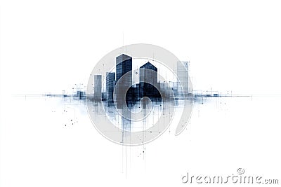 Digital Wireframe Building Sketch for Project Visualization Stock Photo