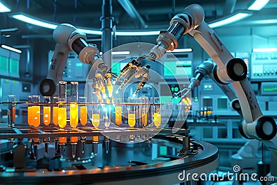 Automated Robotic System Handling Test Tubes in a Modern Laboratory Stock Photo