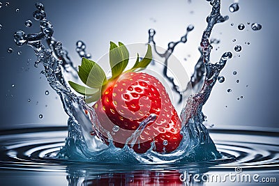 Product photography of strawberry overhead lighting water splash effects Stock Photo