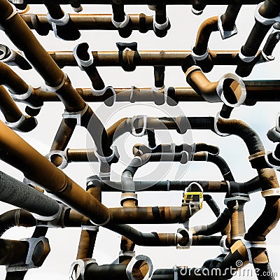 Interconnected Network of Pipes. Generative AI. Stock Photo