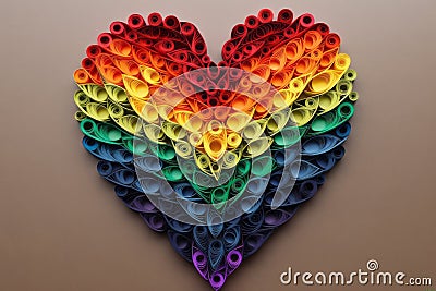 An image showcasing intricate paper quilling artwork in the form of pride symbols, creating a visually appealing representation of Stock Photo