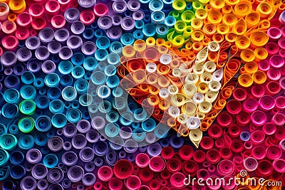 An image showcasing intricate paper quilling artwork in the form of pride symbols, creating a visually appealing representation of Stock Photo