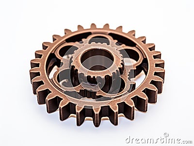 Vintage Marvel: Detailed Close-up of Intricate Brown Gear Against a Pristine White Background Stock Photo