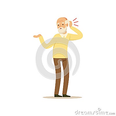 Male Character Old Bad Hearing Colourful vector Toon Cute Illustration Vector Illustration