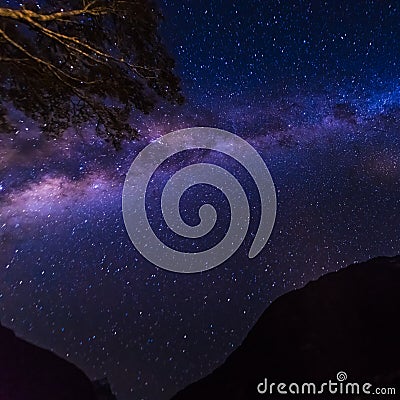 The Galactic Center of the Milkyway in Milford Sound, new zealand Stock Photo