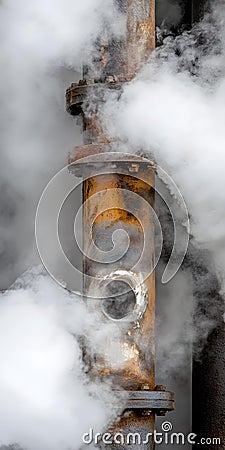 Rusty Pipe Emitting White Smoke Stock Photo