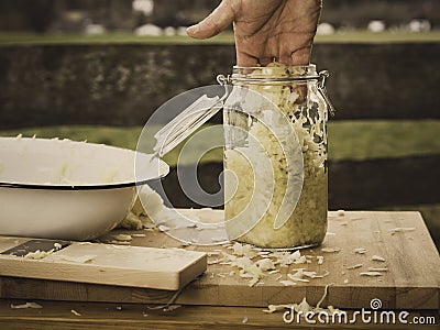 Preparing homemade sauerkraut Stock Photo