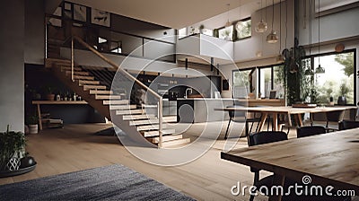 Modern Home Interior with Open Floorplan: A Beautiful Space to Live Stock Photo