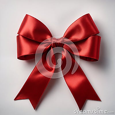 Generative AI a perfectly tied red ribbon bow on a white background. The ribbon creating a symmetrical and elegant appearance. Stock Photo