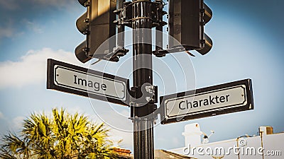 Signposts the direct way to Character versus Image Stock Photo