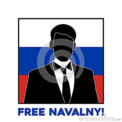 Image of a silhouette of a man in a suit against the background of the flag of russia Vector Illustration