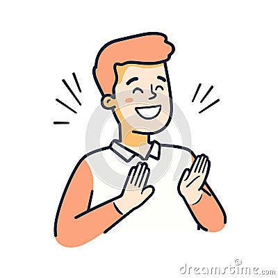 simple man Smiling and clapping happy with an answer flar vector Stock Photo