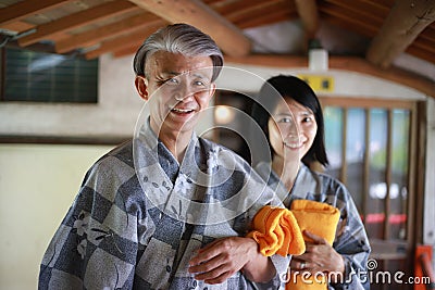 A smiling couple in a yukata Stock Photo