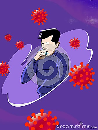 image of someone coughing and corona virus. Stock Photo
