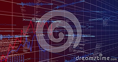 Image of soundwaves with programming language and multiple graphs on grid pattern Stock Photo