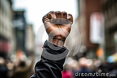 Solidarity and Activism: Fist Raised in Protest at Peaceful Rally - Generative AI Cartoon Illustration