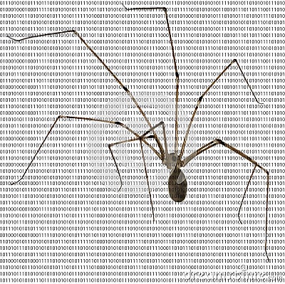 Image of a spider with long tentacles on the background of a binary code Stock Photo