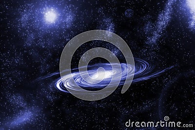 Image of spiral galaxy. Spiral galaxy in deep space with star field background. Computer generated abstract background. Stock Photo