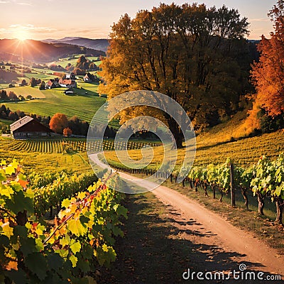 Splendid vineyards landscape in South Styria near Gamlitz. Autumn scene of grape hills in popular travell Stock Photo