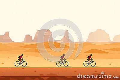 Image of sporty company friends on bicycles. Neural network AI generated Stock Photo