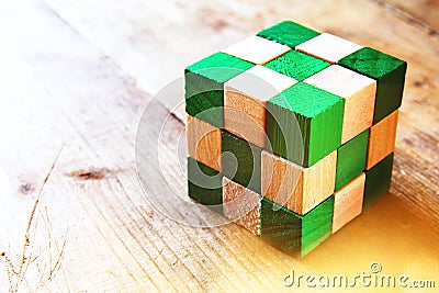 image of square wooden cube puzzle Stock Photo