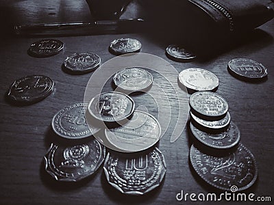 On the table difference coins . Stock Photo