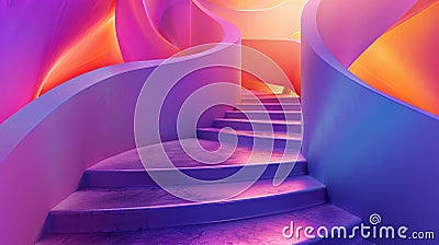 Image of a stairway, Vibrant fluid shapes blending in purples, pinks, blues, and oranges Stock Photo