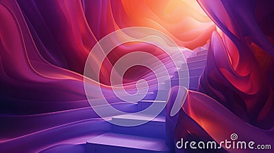 Image of a stairway, Vibrant fluid shapes blending in purples, pinks, blues, and oranges Stock Photo