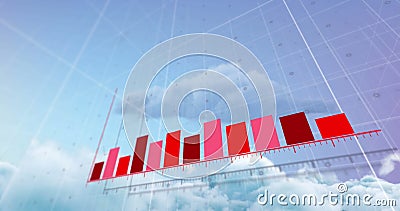 Image of statistical data processing over clouds in the blue sky Stock Photo