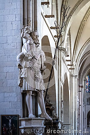 Statue Saint Christopher in Dom St. Paul in Muenster, Germany Stock Photo