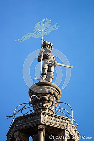 statue at the top of the Kilian Church in Heilbronn Germany Stock Photo