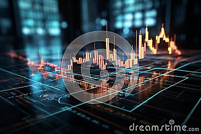 Image Stock market analysis concept Financial chart with glowing lines Stock Photo