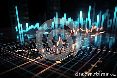 Image Stock market analysis concept Financial chart with glowing lines Stock Photo