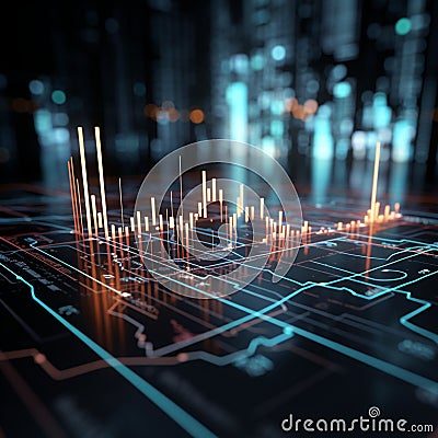 Image Stock market analysis concept Financial chart with glowing lines Stock Photo