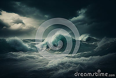 An image of a stormy sea with dark clouds overhead, the turbulent and unpredictable With Generative AI Stock Photo