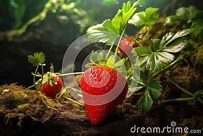 Strawberry Enchanted garden ultra-realistic plant Photo, Cottagecore simple living Stock Photo