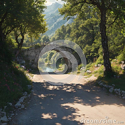 Stunning spring view of Old Mes Bridge. Gorgeous morning landscape of Shkoder. Colorful outdoor scene of Albania, Stock Photo