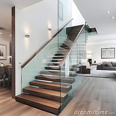 Image of stylish staircase in bright house Stock Photo