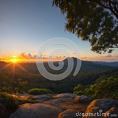 Sunset view from the Gold Coast hinterland, Queensland, Australia made with Generative AI Stock Photo