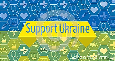 Image of support ukraine text over medical icons Stock Photo