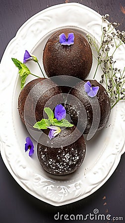Image Sweet Black Gulab Jamun a rich and decadent dessert. Stock Photo